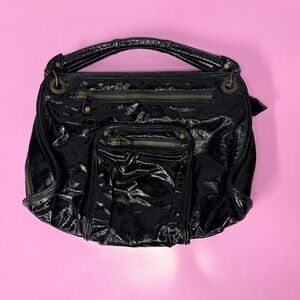 Andrea Brueckner Black Patent Leather Hobo Bag Slouchy Y2K Style, Hobo Goth Moto